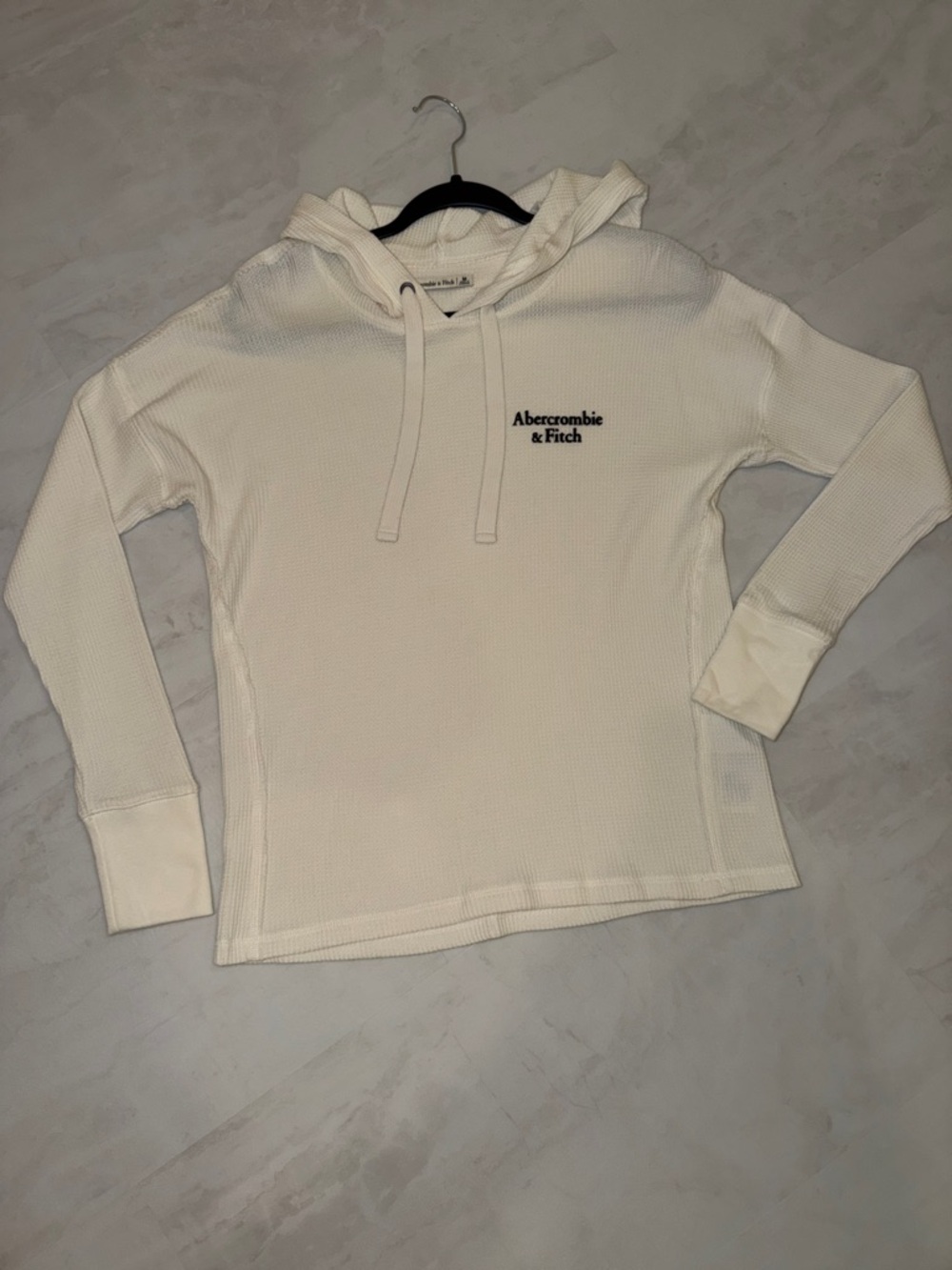 Abercrombie & Fitch Off-White Waffle Knit Hooded Sweatshirt